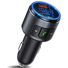 ANSTA erweiterte Bluetooth FM Sender V5.0, Autoradio Sender, Auto drahtlose Bluetooth FM Radio Adapter QC 3.0, mit Dual Ladegerät, USB Memory Stick Halterung, LED