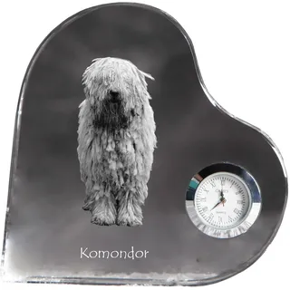 Komondor - Kristalluhr mit einem Hundebild, Herzregal-Uhr, personalisierte Standuhr der Marke Art-Dog - Transparent