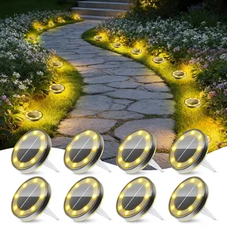 cshare Solar Bodenleuchten Aussen, 8 Stück 13LED Gartenbeleuchtung Solarleuchten Wasserdicht Solarlampen für Außen Garten Weg Terrasse Hof Rasen Boden Gehweg-Warmweiß