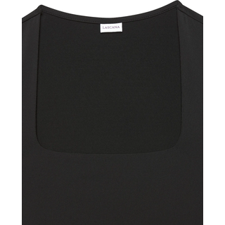 Tanktop LASCANA, Damen, Gr. 40/42, schwarz, Jersey, Obermaterial: 95% Polyester, 5% Elasthan, unifarben, figurbetont hüftlang, eckiger Ausschnitt, Tops Tanktop, aus bügelfreiem Material, elegantes Basic-Top mit breiten Trägern, Topseller