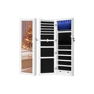 SONGMICS Schmuckschrank weiß ohne Fachböden mit Beleuchtung