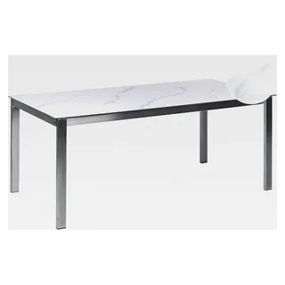 Gartentisch aus Glas und Keramik in Marmor-Optik 180x90 cm mit Edelstahlgestell