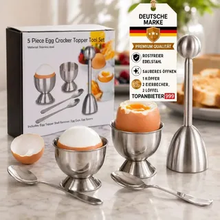 TOPANBIETER 999 Eierköpfer Set Edelstahl 5-teilig Eierbecher Eieröffner Frühstücksei Egg Cutter
