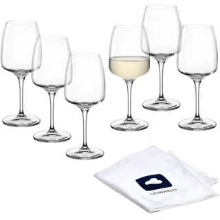 LEONARDO HOME Rieslinggläser CESTI (6er Set) inkl. Poliertuch • Spülmaschinenfeste Wein-Gläser (280 ml) • Stoßfest & Alltagstauglich • Weisswein-Kelche mit niedrigem Stiel • Weinglas Cesti • 040969