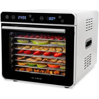 KLAMER Premium Dörrautomat XL 700W, 8 Einlegefächer aus Edelstahl, 35-80°C | 24-Stunden-Timer für Obst, Gemüse und Beef Jerky, Touch-Bedienung und BPA-freie Dörrflächen