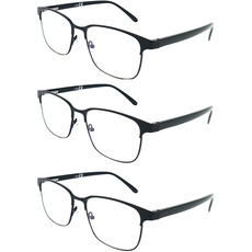Mini Brille 3 Stück Set Vintage Anti Blaulicht Brille Lesebrille mit großen Gläsern, Metall Rahmen und Kunststoff Brillenbügel (Schwarz), Blaulichtfilter Brille Herren und Damen 2.0 Dioptrien