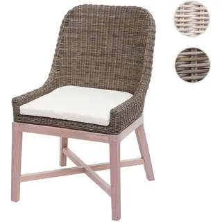 Einzelstück | Esszimmerstuhl HWC-H12, Stuhl Küchenstuhl, Massiv-Holz Rattan Geflecht ~ braun