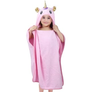 Gaga city Badeponcho Einhorn Mädchen 70x140cm Badetuch Poncho Baby Handtuch Baumwolle Badehandtuch Poncho Strandponcho Frottee Kinder Kapuzenponcho Kleinkind Einhorn Mädchen Geschenk, 1-5 Jahre