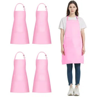 4 Kochschürze mit 2 Taschen, Wasserdichte, Verstellbare Schürze für Männer und Frauen, Perfekt für Küche, Kochen, Backen, Gärtnern, Restaurant, Grillen, Kaffeehaus, Professionelle Schürze (Rosa)