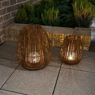 esotec Solarleuchte Kunststoff/Metall/Rattan 2er Set Dämmerungssensor braun