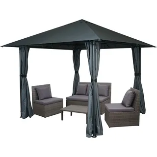 Pergola HWC-J63, Garten Pavillon Terrassenüberdachung mit Seitenwand 3x3m - anthrazit - Schwarz