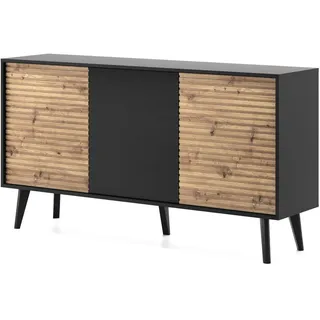 Masseno Sideboard Villetta 154/83/39 cm mit 3 Türen Schwarz , Schwarz, Dunkelbraun , Holzwerkstoff , 154x83x39 cm , Kleinmöbel, Kommoden, Sideboards