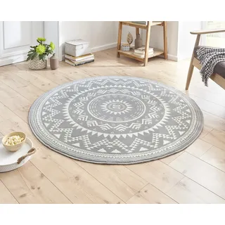 HANSE HOME Teppich Valencia Rund – Mandala, Wohnzimmer, Kinderzimmer, Flur, Schlafzimmer, Küche – grau Creme ø140cm