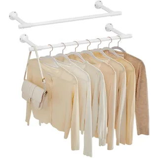 SONGMICS Kleiderstange für die Wand, 2er Set, Kleiderständer Wandmontage, Industrie-Design, platzsparend, 30 x 84 x 7 cm, 60 kg Belastbarkeit, einfache Montage, wolkenweiß HSR140W02