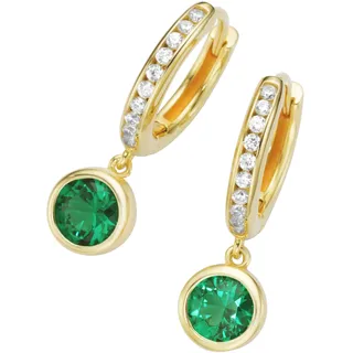 Paar Creolen "Klappcreolen mit Behang, Zirkonia und Kristallsteine, vergoldet, Silber 925", grün, GIORGIO MARTELLO MILANO, Ohrringe, Damen, Silber 925 (Sterlingsilber), Paar Creolen