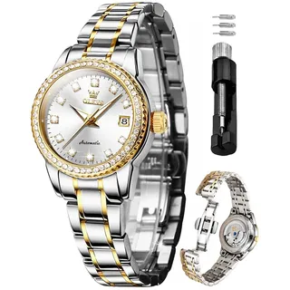 OLEVS Gold Diamant Frauen Uhr Automatische Mechanische Luxus Kleid Klassische Edelstahl Armband Damen Uhr