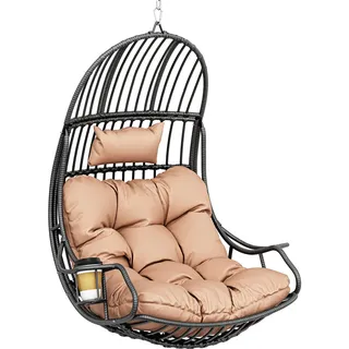 YITAHOME Hängesessel Eierschaukel 150 kg Belastbarkeit | Rattan Schaukelsessel mit Kissen & Getränkehalter, Hängekorbstuhl für Garten, Terrasse, Balkon, Wohnzimmer, Braun