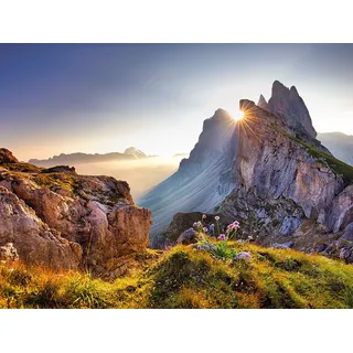 Bönninghoff Bild "BERGE SONNENAUFGANG 46x61 cm – Leinwandbild Keilrahmen Deko modern", farbe bild(er): grün, blau, grau
