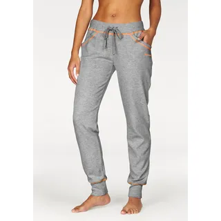 Relaxhose BENCH. LOUNGEWEAR, Damen, Gr. 56/58, N-Gr, bunt (grau, rosa), Interlock, Graumeliert (Obermaterial): 85% Baumwolle, 15% Polyester, kontrastfarbene Details, meliert, unifarben, Basic, bequem lang, Hosen Relaxhose, mit kontrastfarbenen Nähten, Loungewear