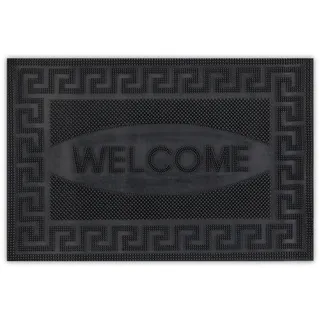Relaxdays Fußmatte Gummi, 40x60 cm, Türmatte Welcome Spruch, rutschfest, wetterfest, mit Noppen, innen & außen, schwarz
