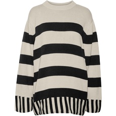 Vero Moda Women's VMELOUIS Stripe LS Oversize O-Neck Pull. Pullover, Birch/Stripes:W. Black, XS