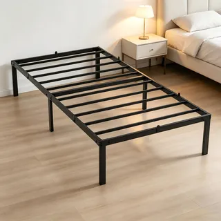 Metallbett 90 x 200 cm mit Lattenrost, Bettgestell in Schwarz, stabiles Einzelbett, modernes Jugendbett - Schwarz