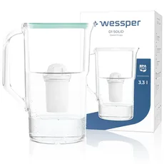 Wessper Wasserfilter Kanne 3,3 Liter, Wasser Karaffe mit LED-Zählwerk, Karaffe mit Classic Filter, Aktivkohle Wasserfilter, Kompatibel mit Brita Filter Classic – Minze