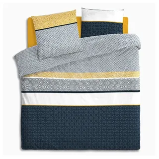 Atmosphera Gestreift Baumwolle Blau 240 x 220 cm + 2 x 65 x 65 cm