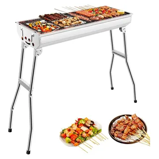 XXL Holzkohlegrill (73 * 28 * 76 cm), tragbarer Kohlegrill, Klappgrill aus Edelstahl, Outdoor BBQ Grill, Standgrill