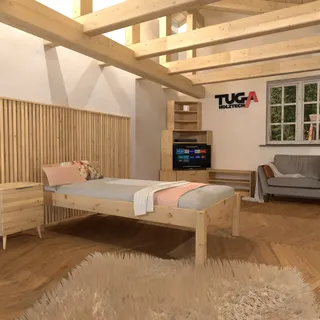 Pfostenbett "metallarm" Zirbe Massivholz "Daybett" 140 x 200cm 48cm Höhe - Naturbelassen