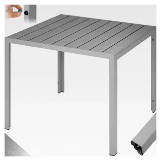 Gartentisch, Outdoor Esstisch, Balkontisch in Holzoptik, Terrassentisch mit Aluminiumrahmen, wetterfeste Gartenmöbel, 90x90x74,5cm, Tisch für Garten, Lounge, Sitzgruppe - Silber - Silber
