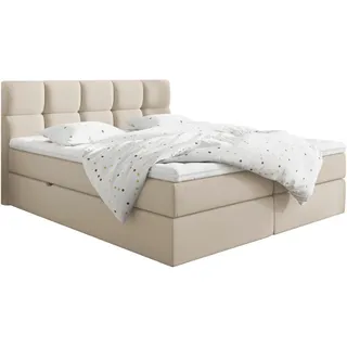 Livetastic Boxbett , Creme , Textil , H3 , 200x220 cm , Bettkasten, gepolstertes Kopfteil, Topper durchgehend , Holzmöbel, Holzbetten, Boxspringbetten Holz