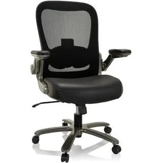 hjh OFFICE XXL Drehstuhl bis 220 kg belastbar Instructor T I Leder Stuhl Schwerlast Bürostuhl, Netzrücken Schwarz 691008