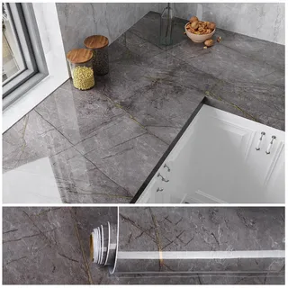 VEELIKE Marmor Tapete Grau Gold 81cm×300cm Klebefolie Marmoroptik Marmortapeten Wand Grau Mamorfolie für Küche Wandtapete Selbstklebende Folie Marmor Küchenfolie Rückwand Wasserfest Badezimmer