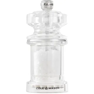 Cole & Mason 675 Salzmühle mit Einstellbarem Keramikmahlwerk, Gewürzmühle | verstellbarer Mahlgrad, Langlebiger Acryl/Edelstahl, Salzmühle für grobes Salz, Lebenslange Mechanik-Garantie, 11,8 cm