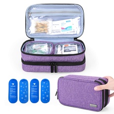 Yarwo Diabetikertasche mit 2 Kühlelemente für Insulin, Doppelschicht Kühltasche für Diabetikerzubehör, Isoliert Reisetasche für Insulin und Spritzstift, Groß, Lila