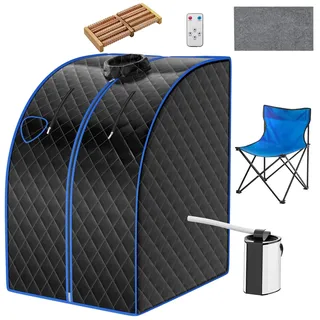 HOMASIS Dampfsauna tragbar, Heimsauna mit Dampfgenerator 3 L, Mini Sauna für Zuhause mit Fernbedienung, 9 Temperaturstufen & Timer, Mobiles Saunazelt mit Klappstuhl & Fußmassagegerät (Schwarz)