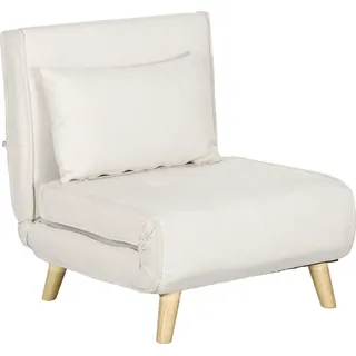 HOMCOM Schlafsessel, Klappbett mit Bettfunktion, Lendenkissen, Klappbar Relaxsessel mit Leinenoptik, Verstellbarer Rückenlehne, bis 150 kg Belastbar, für Wohnzimmer Cremeweiß - Weiß