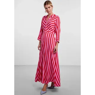 Hemdblusenkleid Y.A.S "YASSAVANNA LONG SHIRT DRESS", Damen, Gr. L, N-Gr, rosa (cyclamen str:bittersweet), Web, Obermaterial: 100% Viskose (LENZINGTM ECOVEROTM), gestreift, relaxed fit lang, Kleider Hemdblusenkleid, Sommerkleid, mit 3/4 Ärmel