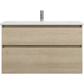 burgbad Lin20 Keramik-Waschtisch Weiß Glänzend inklusive Waschtischunterschrank, 2 Auszüge, 1030x495x622mm, SGHF103F5355C0001, Farbe: Eiche Dekor Cashmere