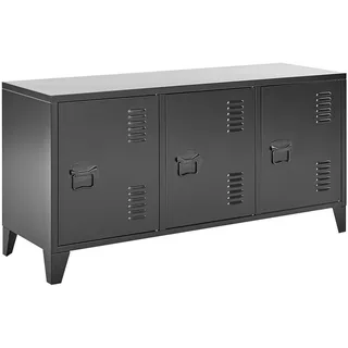 Beliani Lowboard Metall schwarz 3 Türen Cardiff , Schwarz , 2 Fächer , 120x60x40 cm , Wohnzimmer, TV Möbel, Lowboards, Lowboards stehend