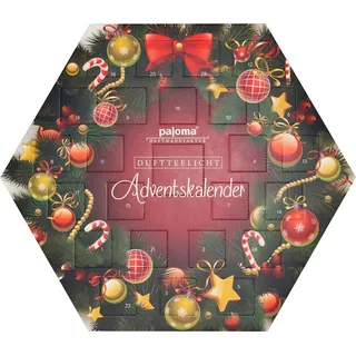 Pajoma Teelicht Adventskalender sechseckig, 24 Teelichte in 6 versch. Sorten inkl. Teelichthalter