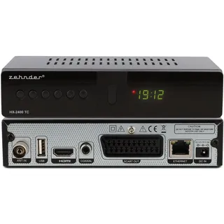 ZEHNDER HX 2400 TC Hybrid Receiver - DVB-C und DVB-T2 geeignet, Receiver für TV, Aufnahme und Timeshift Funktion über USB, 4-Stelliges LED Display, Lernbare Fernbedienung, 12V Netzteil, Full HD 1080p