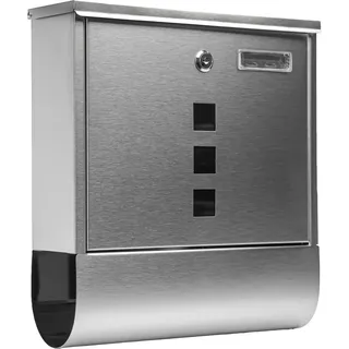 Grafner Edelstahl Briefkasten Zeitungsfach Namensschild, abschließbar – 2 Schlüssel inkl., 3 Sichtfenster, moderne eckige Ausführung, einfacher Anbau