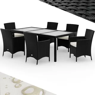 CASARIA® Polyrattan Gartenmöbel Set 13 teilig Stühle stapelbar inkl. 7cm Auflagen 190x90cm Gartentisch Terrasse Balkon Möbel Sitzgruppe Essgruppe Schwarz - Schwarz