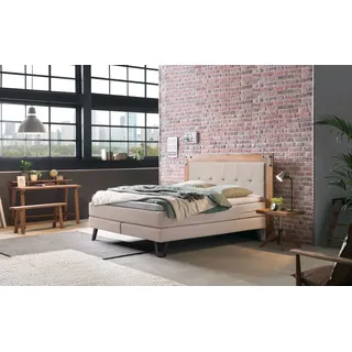 HASENA Boxspringbett Oakland, Boxspringbett, Industrial Look, Kopfteil aus Wildeiche, Used-Look, beige