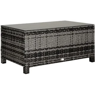 Outsunny Couchtisch Rattan, Metall, Gehärtetes Glas, Grau , Kunststoff , 50x39x85 cm , Wohnzimmer, Wohnzimmertische, Couchtische