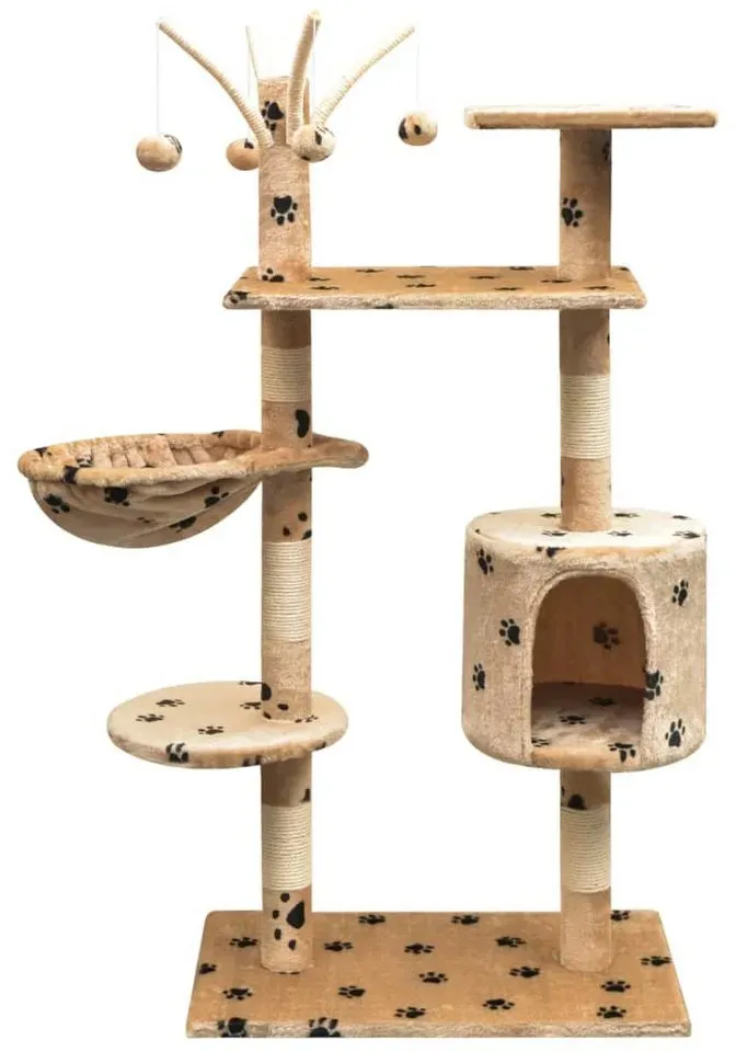 Bild von Katzen-Kratzbaum 125 cm Beige mit Pfoten-Aufdruck