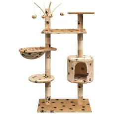 Bild von Katzen-Kratzbaum 125 cm Beige mit Pfoten-Aufdruck