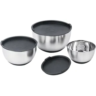 KITCHEN MOVE Alva Salatschüssel/Rührschüsseln aus Edelstahl, mit Deckel und Ausgießer, 3 Stück